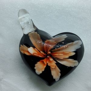 Vintage Glass Heart Flower Pendant